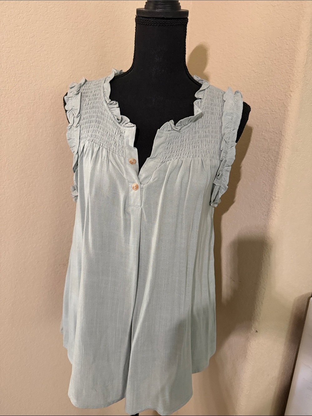 MINE Sage Green Ruffle-Trim Sleeveless Top